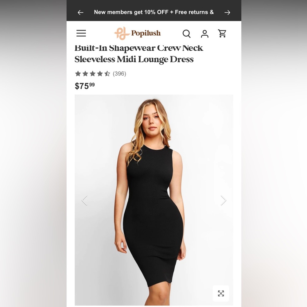 Popilush Built-In Shapewear Crew Neck Sleeveless Midi Lounge Dress